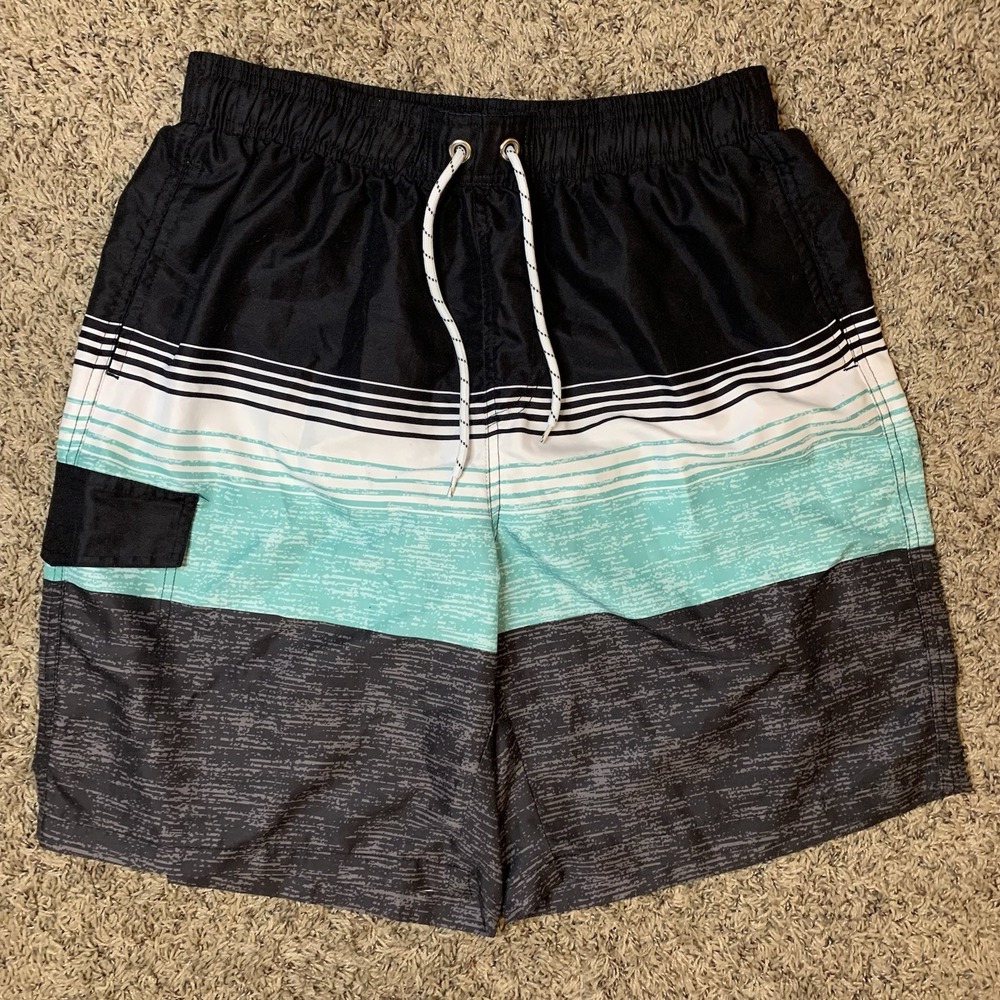 Manfinity Swim Trunks Mens XL Blue Black Elastic Waist Pockets Board Shorts